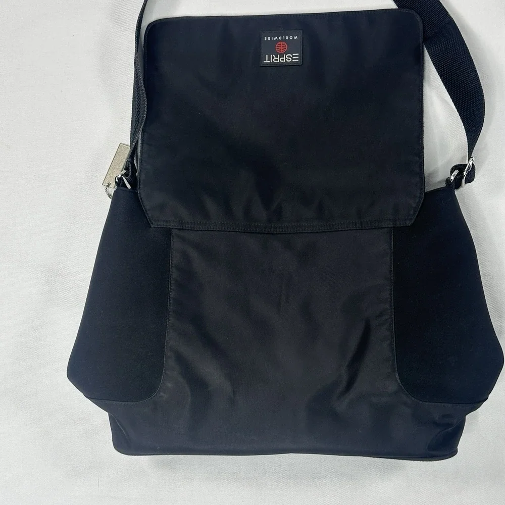 Vintage Esprit Neoprene Black Messenger Bag Y2K Adjustable Strap Crossbody